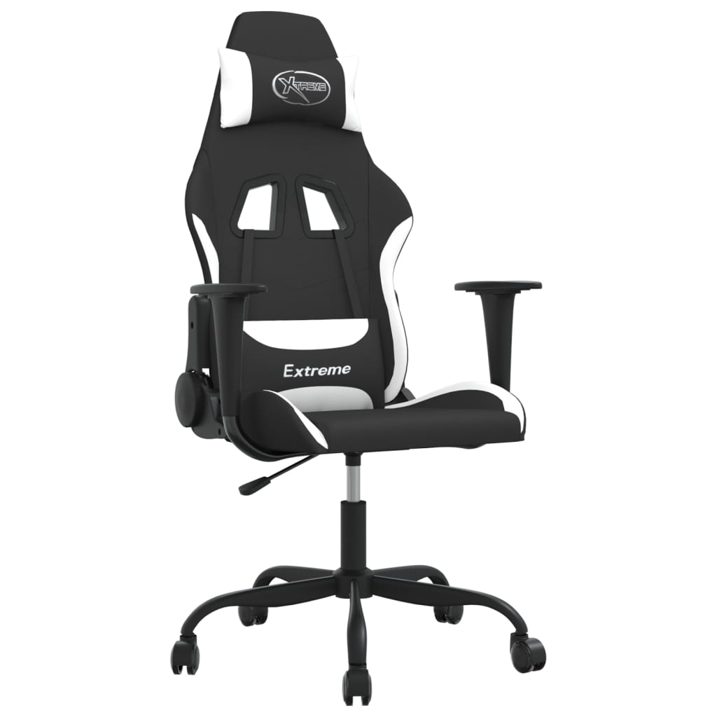 Gaming-Stuhl mit Massagefunktion Schwarz und Weiß Stoff