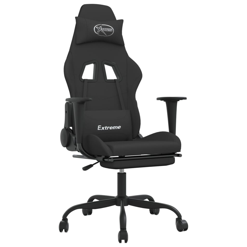 Gaming-Stuhl mit Massage & Fußstütze Schwarz Stoff
