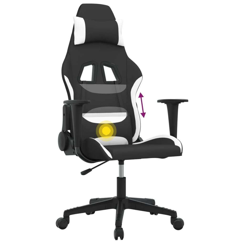 Gaming-Stuhl mit Massagefunktion Schwarz und Weiß Stoff