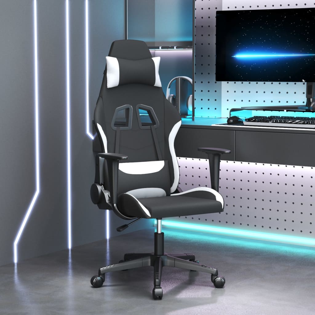 Gaming-Stuhl mit Massagefunktion Schwarz und Weiß Stoff