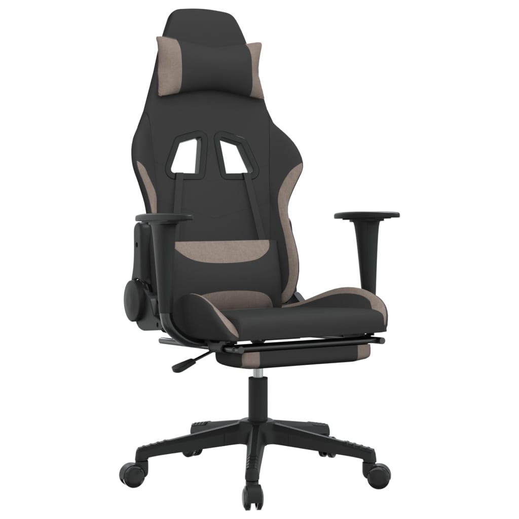 Gaming-Stuhl mit Massage & Fußstütze Schwarz und Taupe Stoff