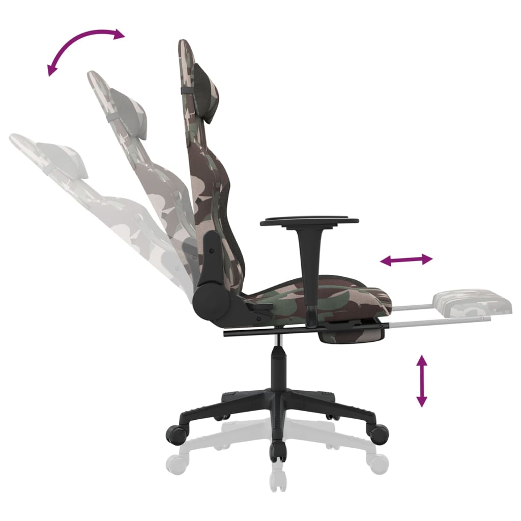 Gaming-Stuhl mit Massage & Fußstütze Schwarz Camouflage Stoff