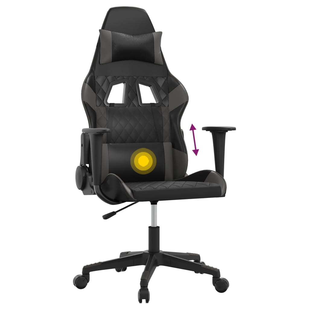 Gaming-Stuhl mit Massagefunktion Schwarz und Grau Kunstleder