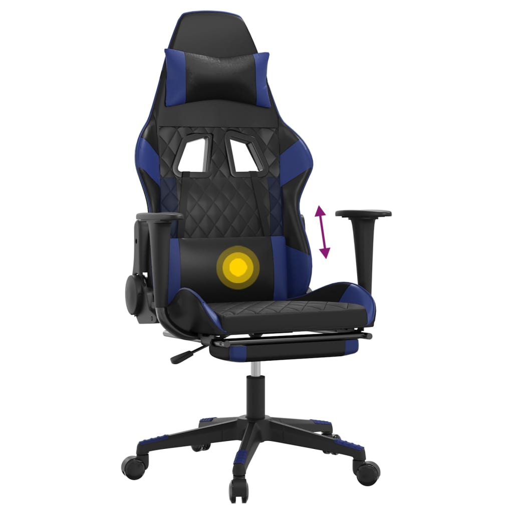 Gaming-Stuhl mit Massage & Fußstütze Schwarz & Blau Kunstleder