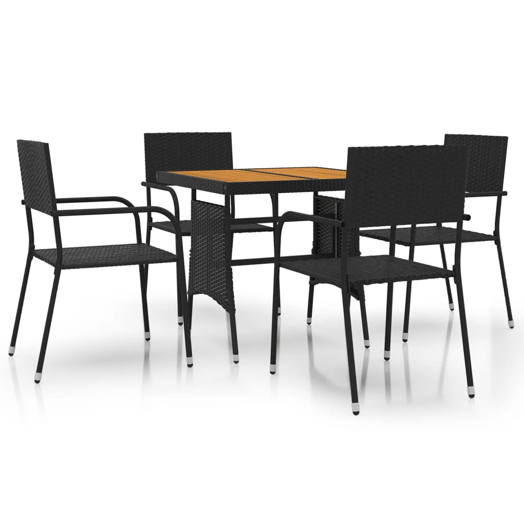 5-tlg. Garten-Essgruppe Poly Rattan Schwarz