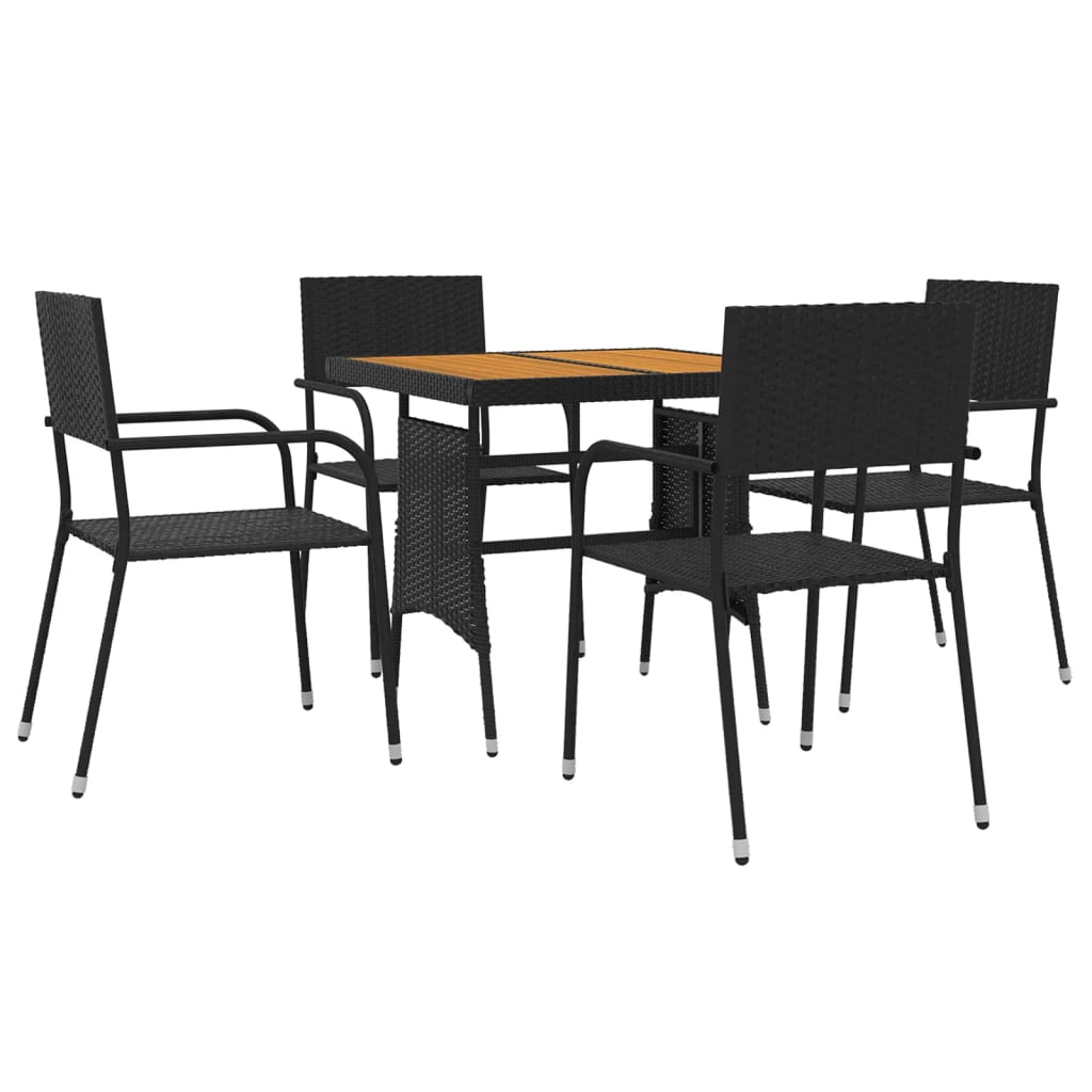 5-tlg. Garten-Essgruppe Poly Rattan Schwarz