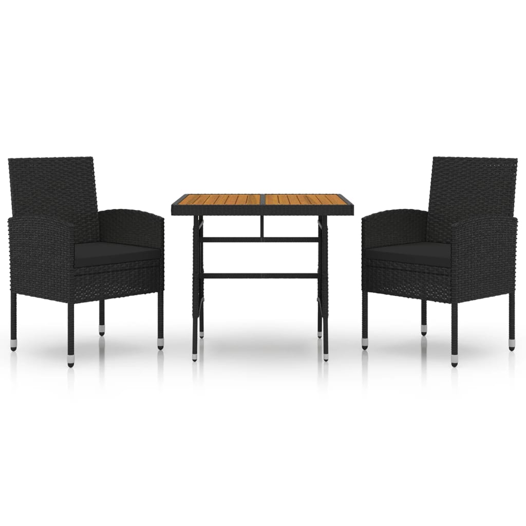3-tlg. Garten-Essgruppe Poly Rattan Schwarz