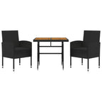 3-tlg. Garten-Essgruppe Poly Rattan Schwarz