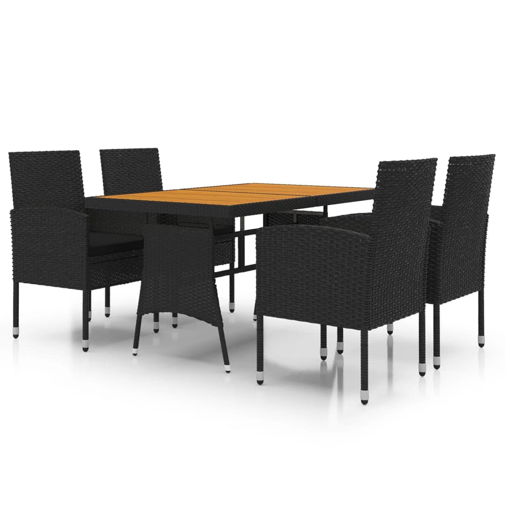 5-tlg. Garten-Essgruppe Poly Rattan Schwarz