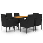 7-tlg. Garten-Essgruppe Poly Rattan Schwarz