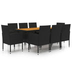 9-tlg. Garten-Essgruppe Poly Rattan Schwarz