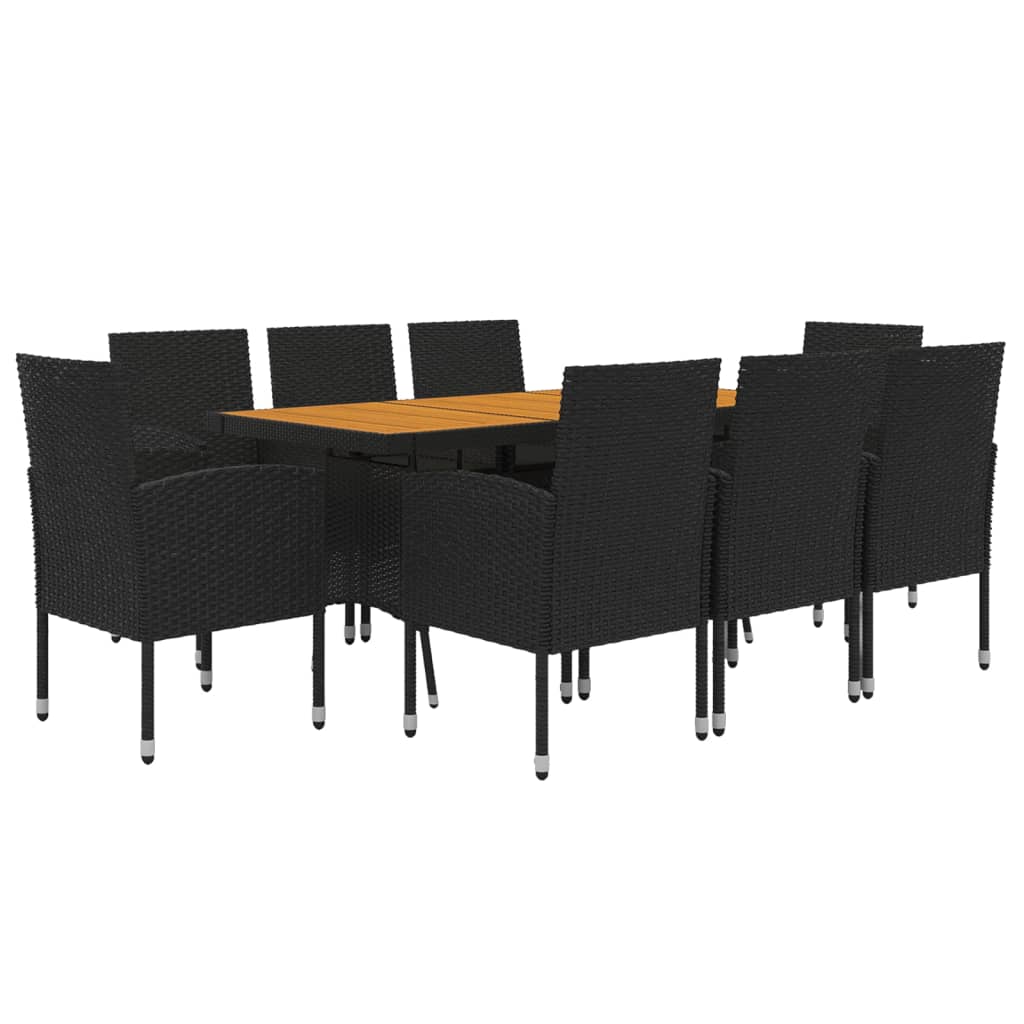 9-tlg. Garten-Essgruppe Poly Rattan Schwarz