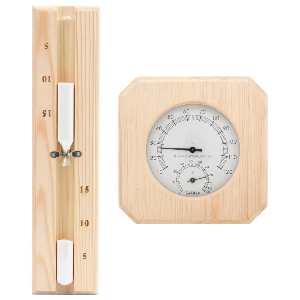 2-in-1 Sauna-Hygrothermograph und Sanduhr Set Massivholz Kiefer