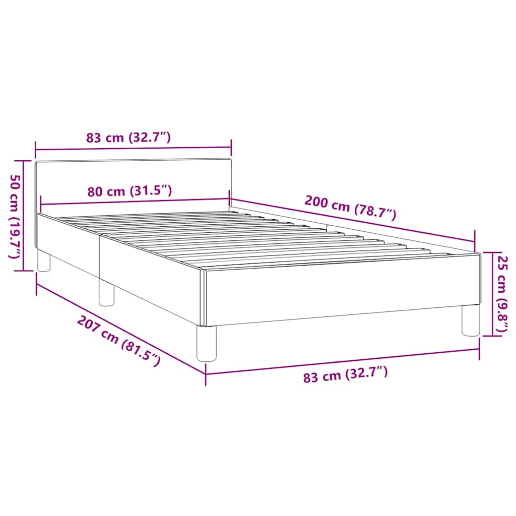 Bettgestell mit Kopfteil ohne Matratze Taupe 80x200 cm Stoff