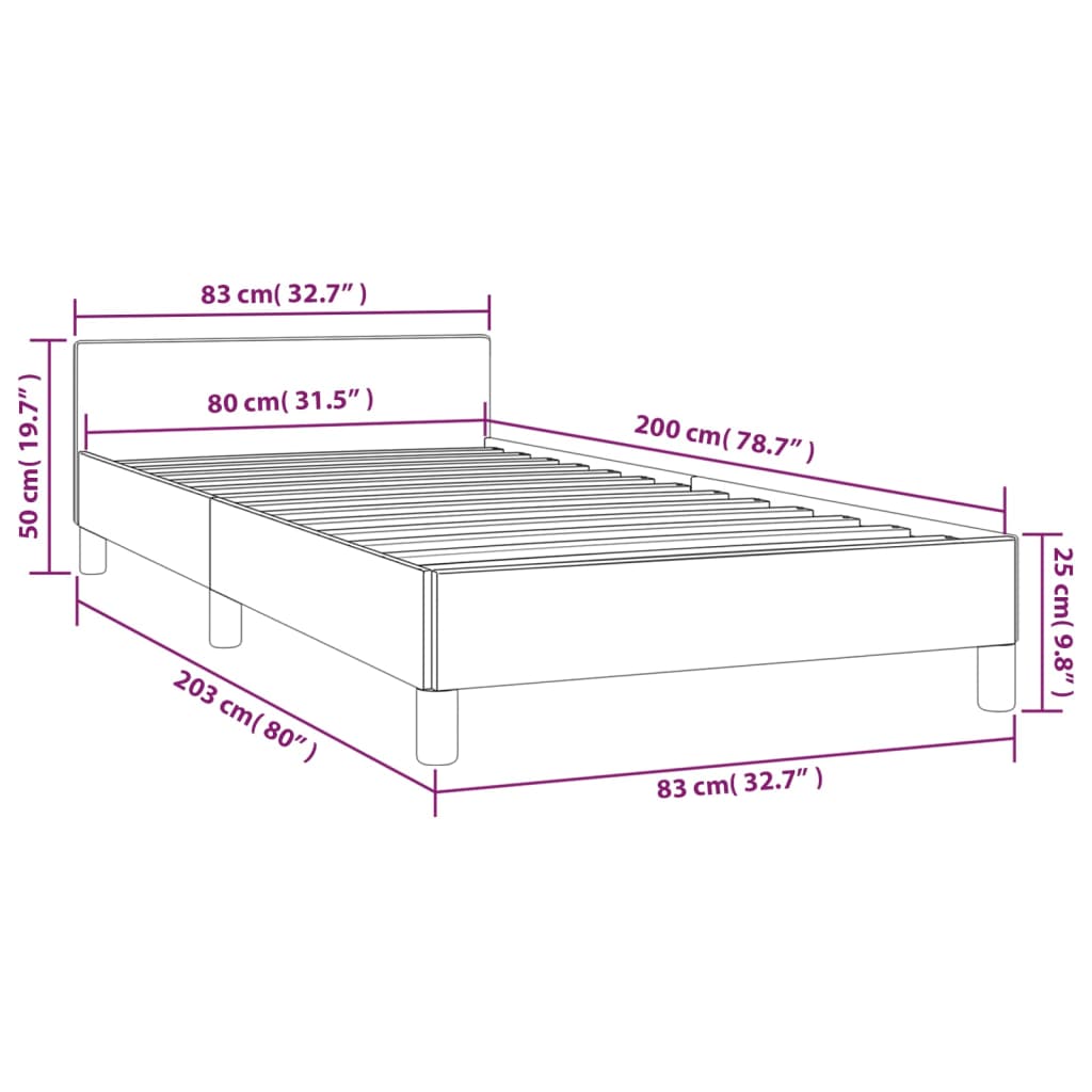 Bettgestell mit Kopfteil ohne Matratze Creme 80x200 cm Stoff