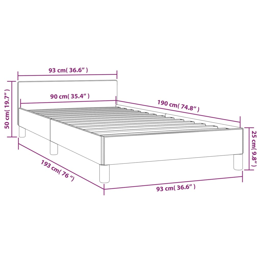 Bettgestell mit Kopfteil ohne Matratze Taupe 90x190 cm Stoff