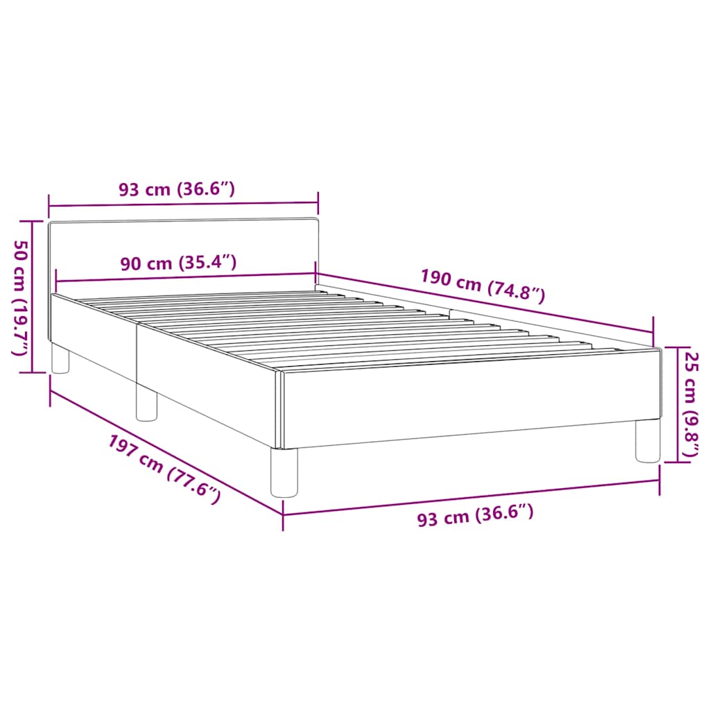 Bettgestell mit Kopfteil ohne Matratze Creme 90x190 cm Stoff