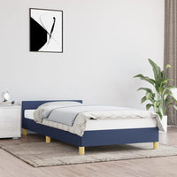 Bettgestell mit Kopfteil ohne Matratze Blau 90x190 cm Stoff