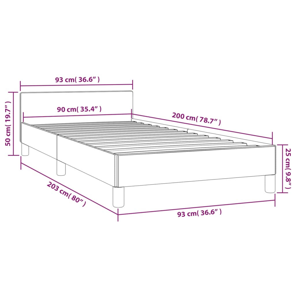 Bettgestell mit Kopfteil ohne Matratze Creme 90x200 cm Stoff