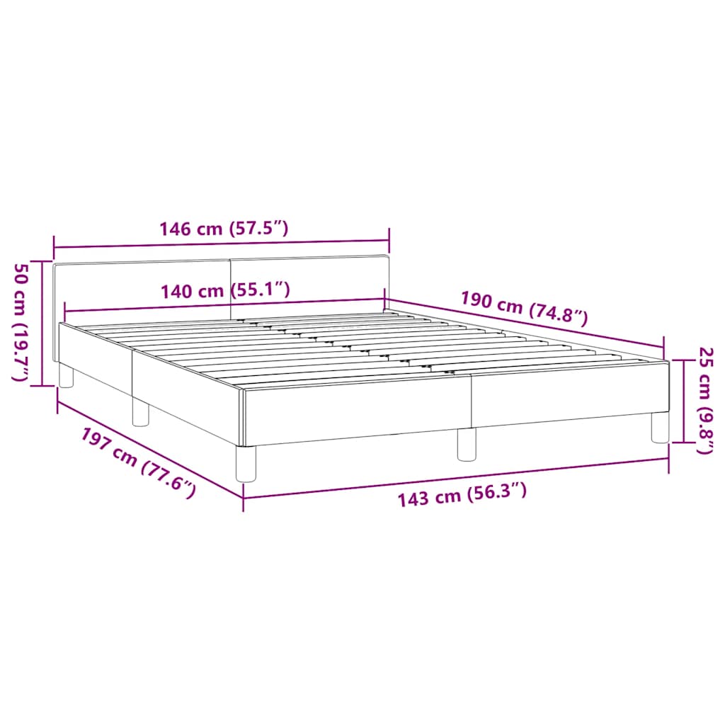 Bettgestell mit Kopfteil ohne Matratze Blau 140x190 cm Stoff