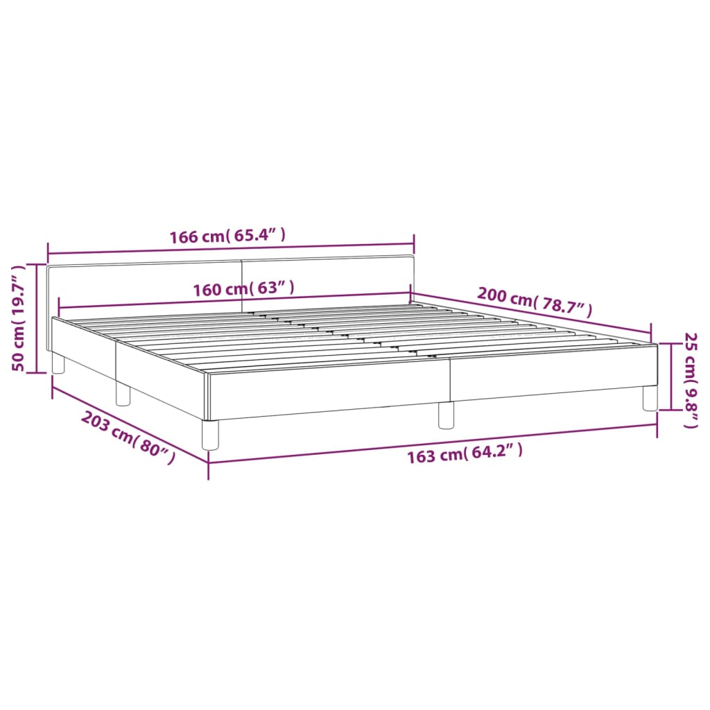 Bettgestell mit Kopfteil ohne Matratze Blau 160x200 cm Stoff