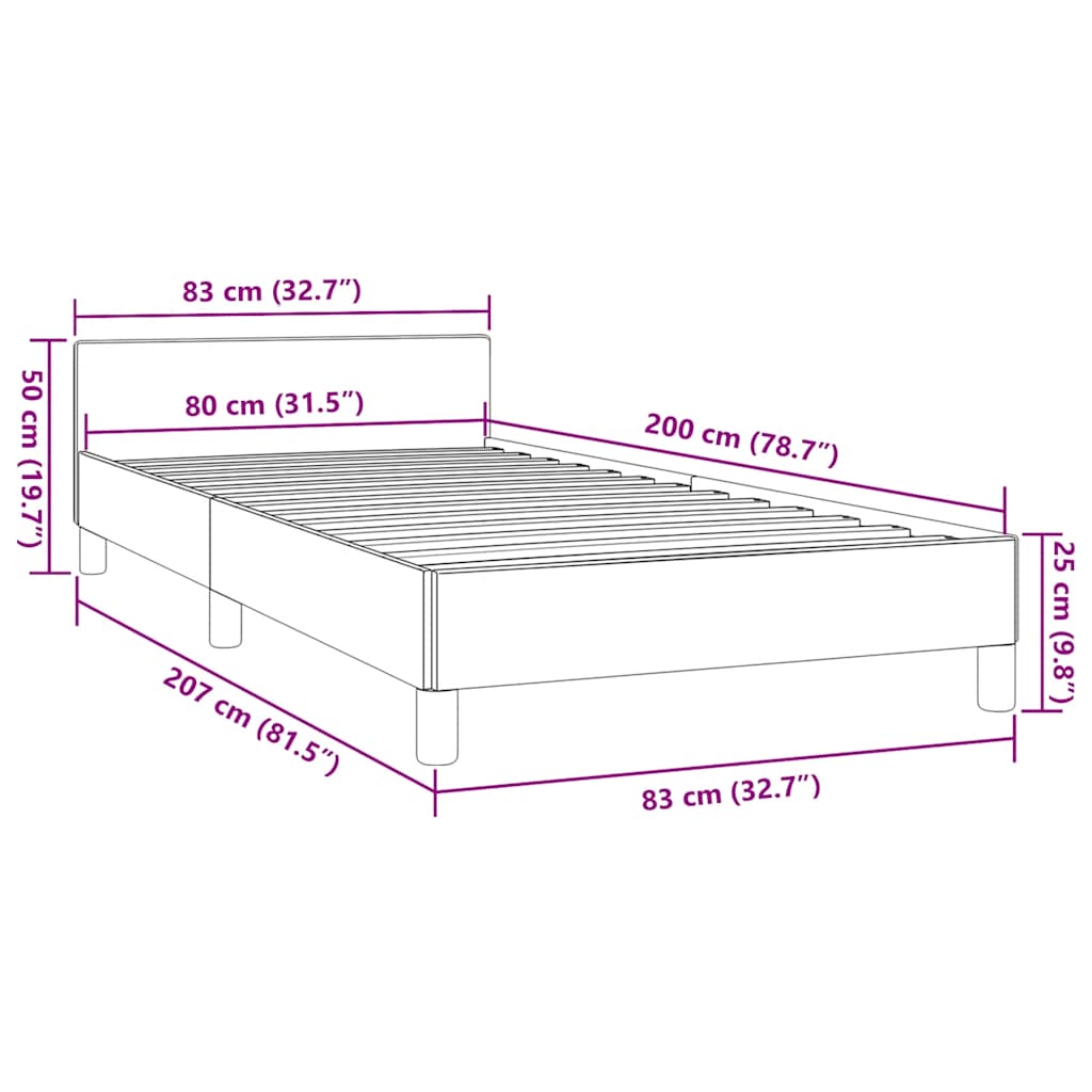 Bettgestell mit Kopfteil ohne Matratze Schwarz 80x200 cm