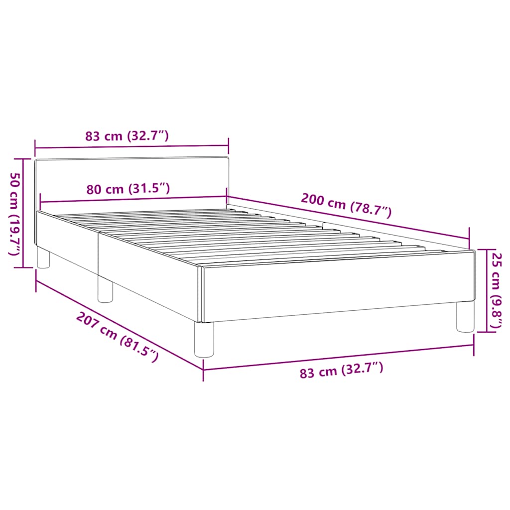 Bettgestell mit Kopfteil ohne Matratze Creme 80x200 cm