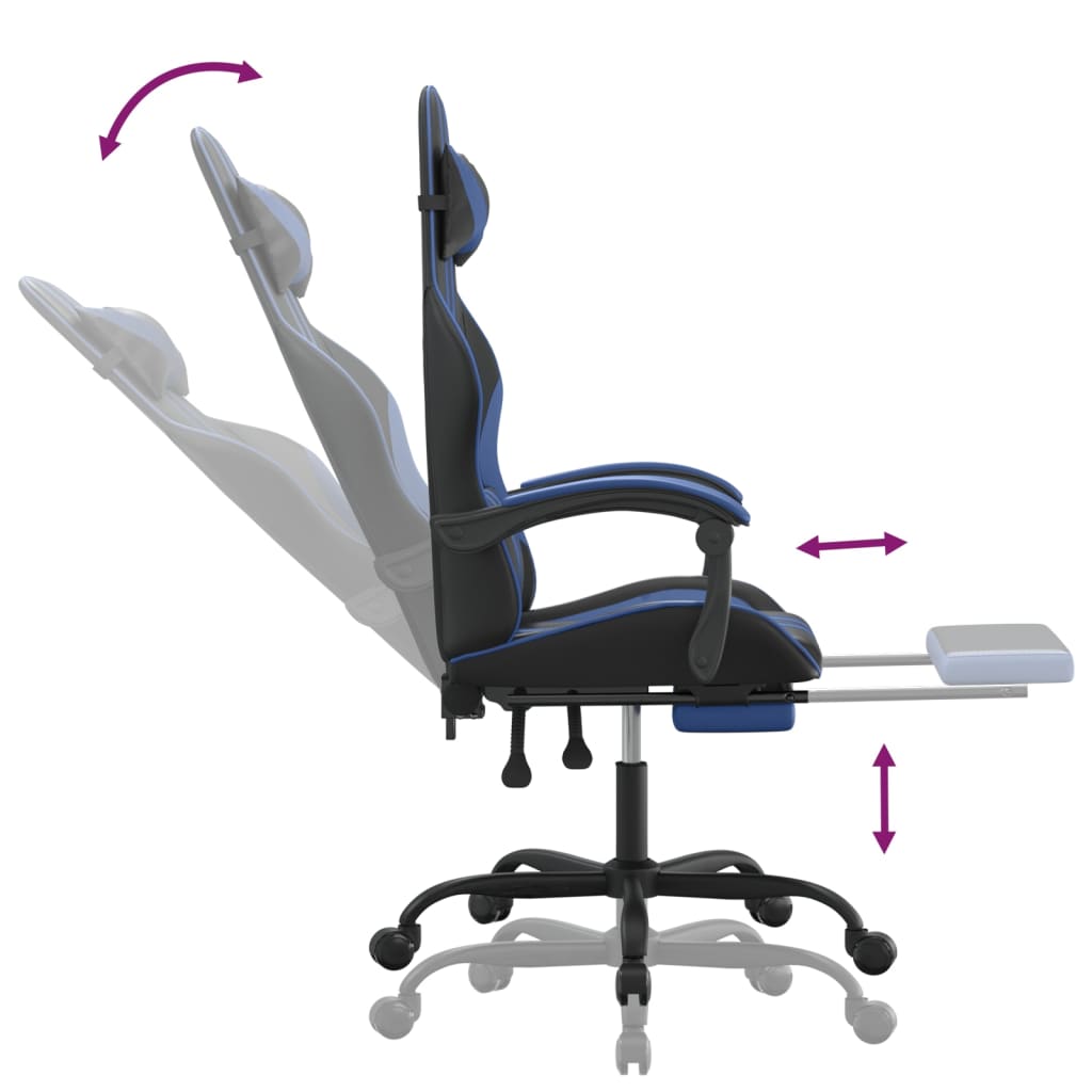Gaming-Stuhl mit Fußstütze Drehbar Schwarz & Blau Kunstleder