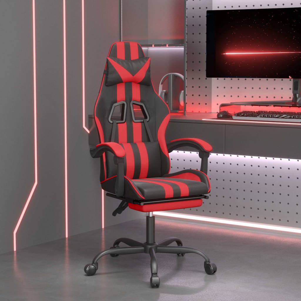 Gaming-Stuhl mit Fußstütze Drehbar Schwarz & Rot Kunstleder