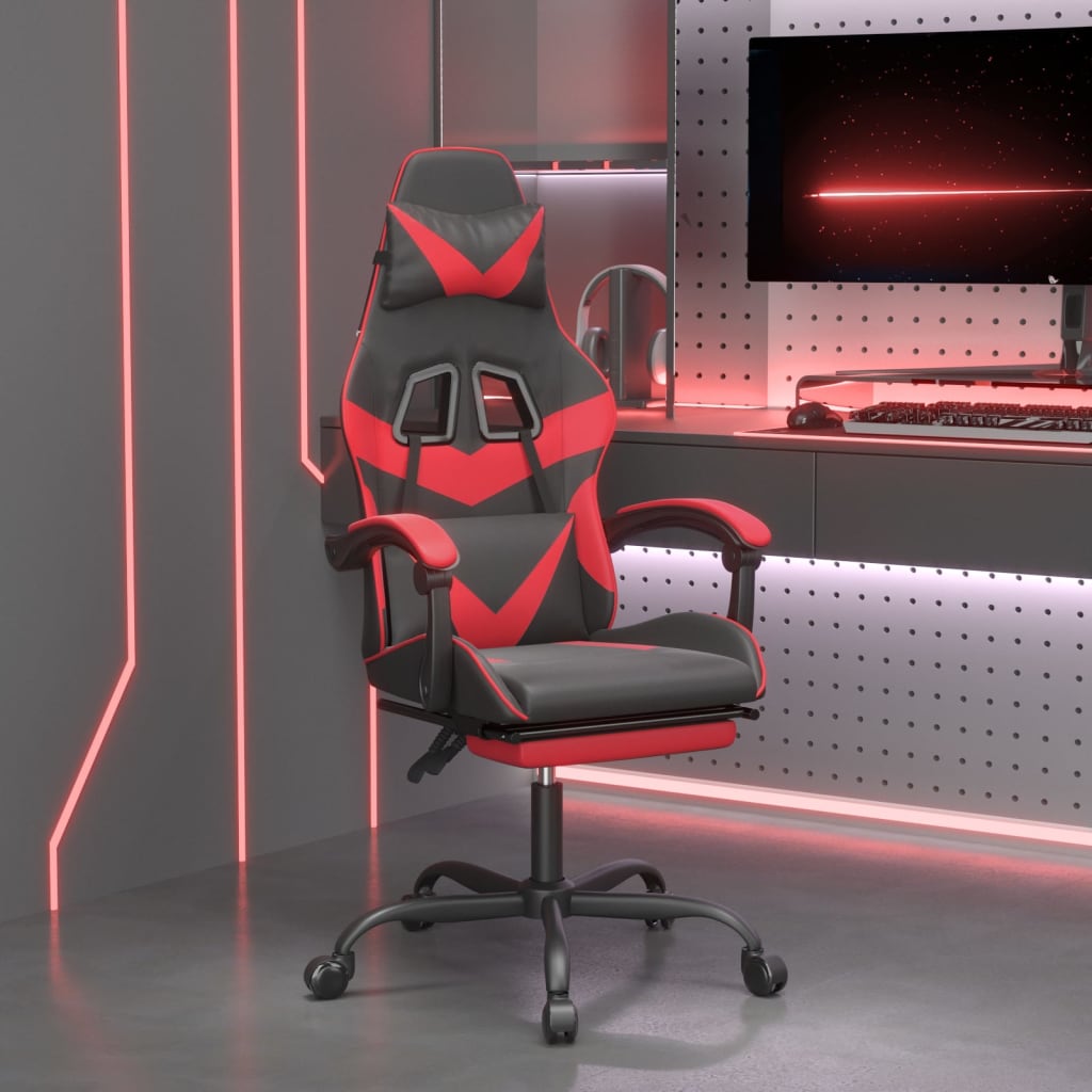 Gaming-Stuhl mit Fußstütze Drehbar Schwarz & Rot Kunstleder