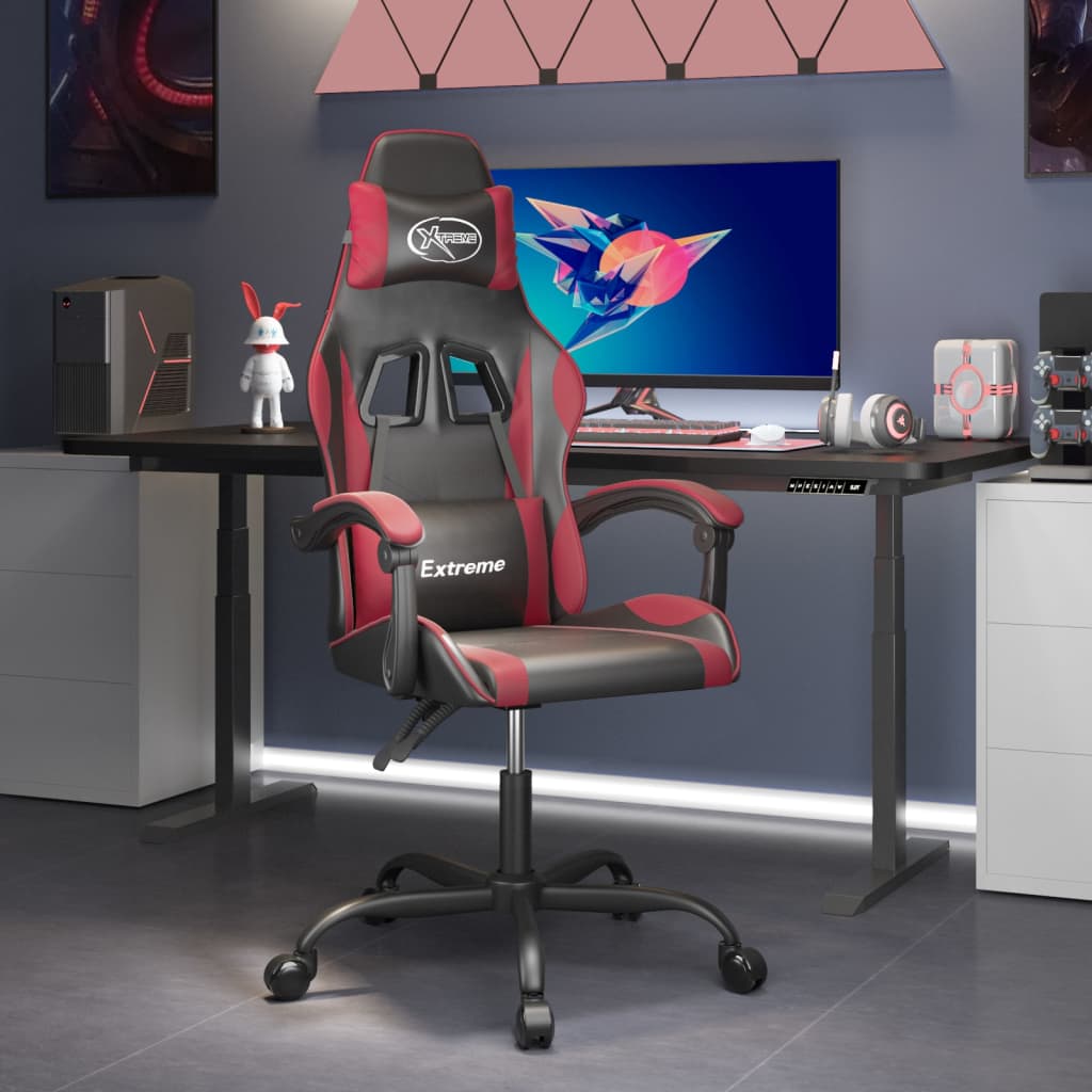 Gaming-Stuhl Drehbar Schwarz und Weinrot Kunstleder