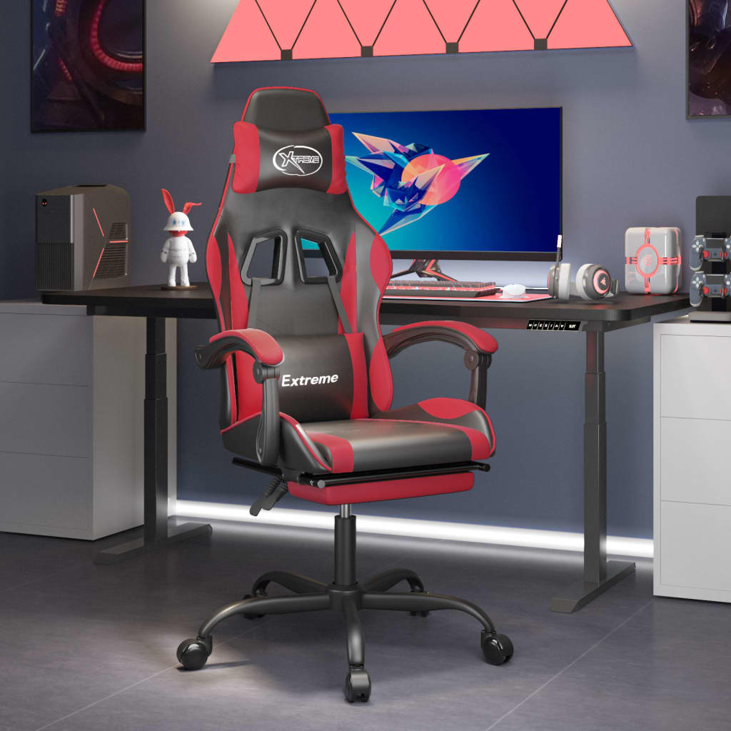 Gaming-Stuhl mit Fußstütze Drehbar Schwarz & Rot Kunstleder
