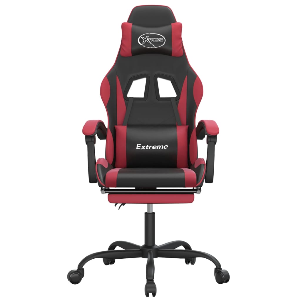 Gaming-Stuhl mit Fußstütze Drehbar Schwarz & Weinrot Kunstleder