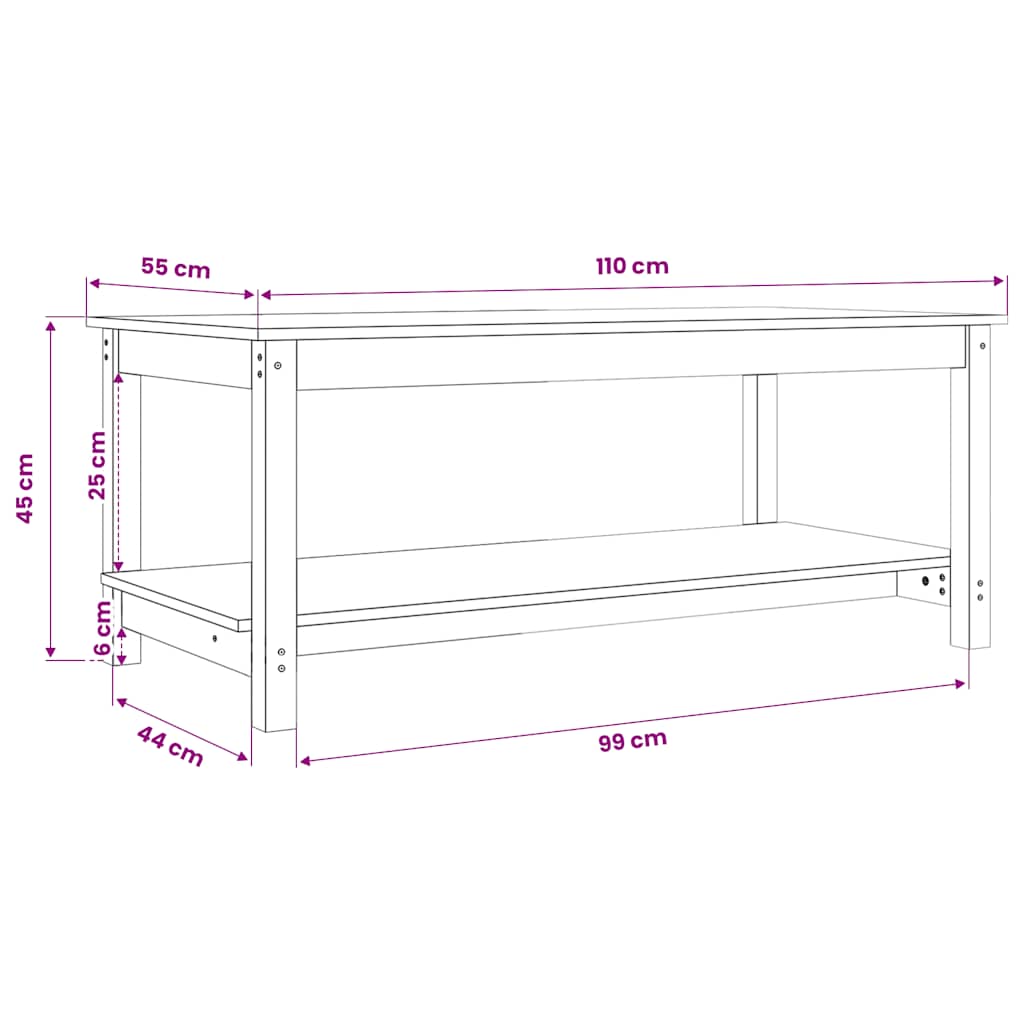 Couchtisch Weiß 110x55x45 cm Massivholz Kiefer