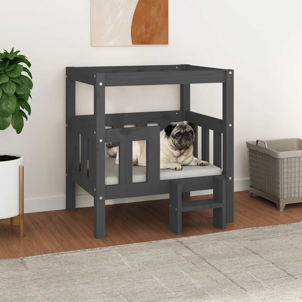 Hundebett Grau 65,5x50,5x70 cm Massivholz Kiefer