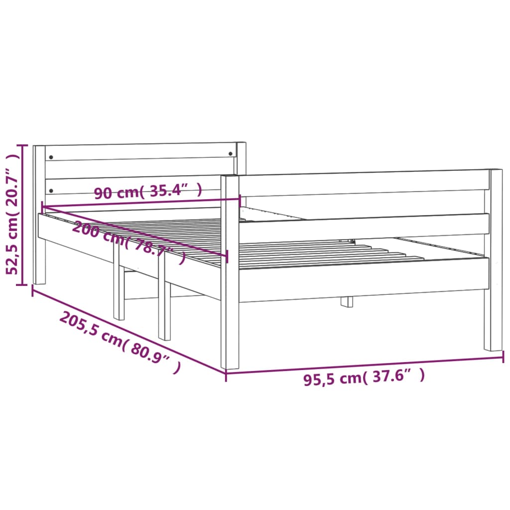 Massivholzbett ohne Matratze Weiß 90x200 cm Kiefernholz