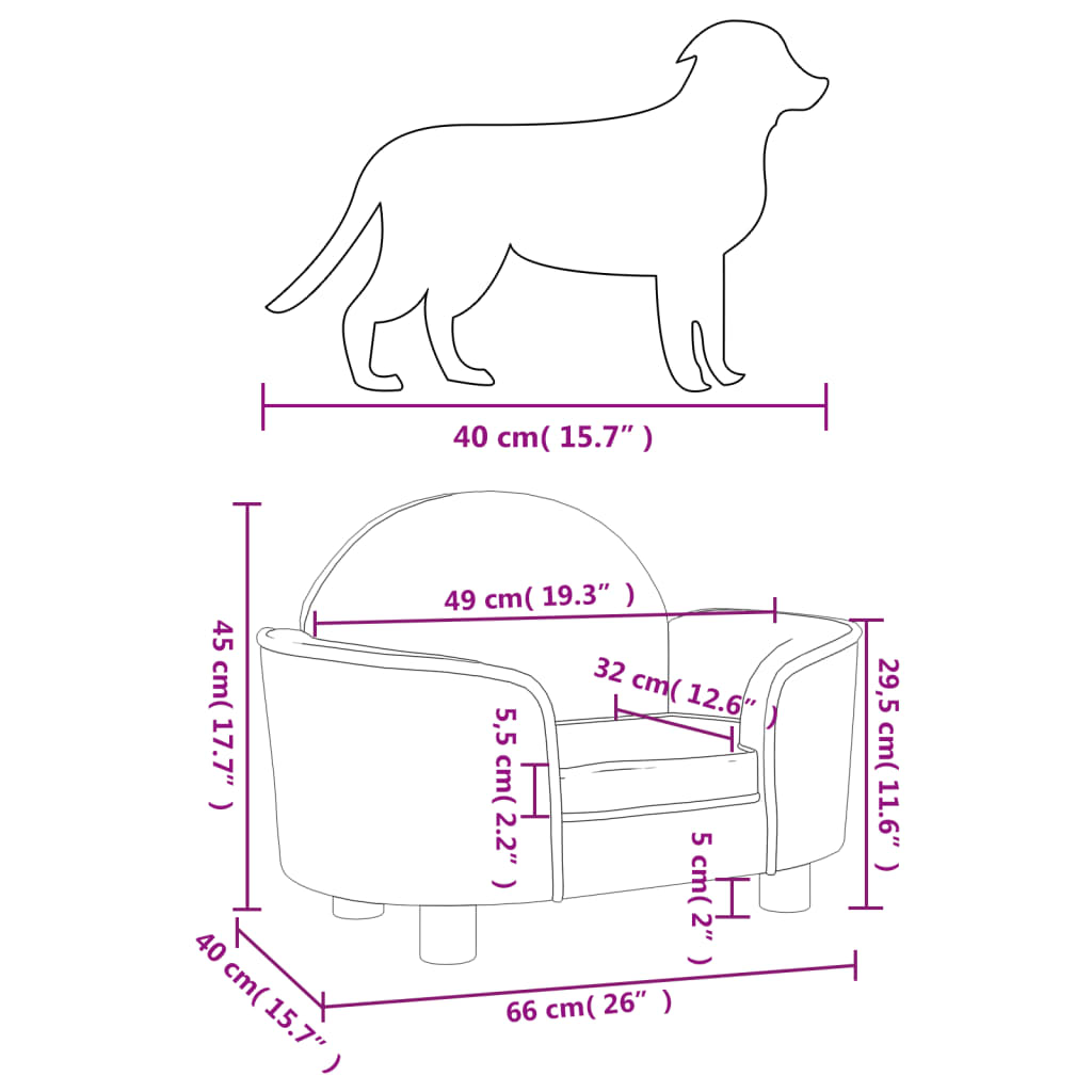 Hundebett Schwarz 66x40x45 cm Samt