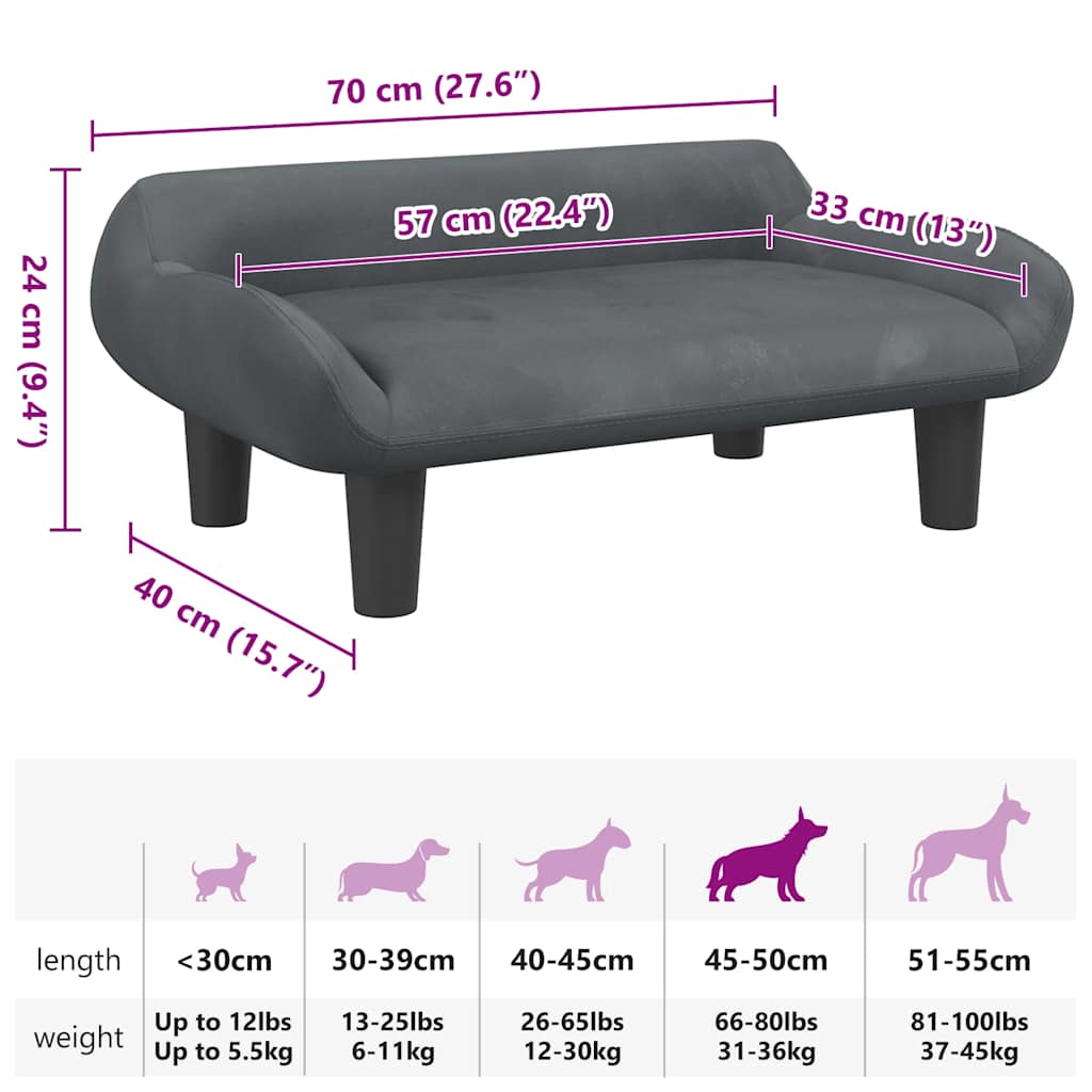 Hundebett Dunkelgrau 70x40x24 cm Samt