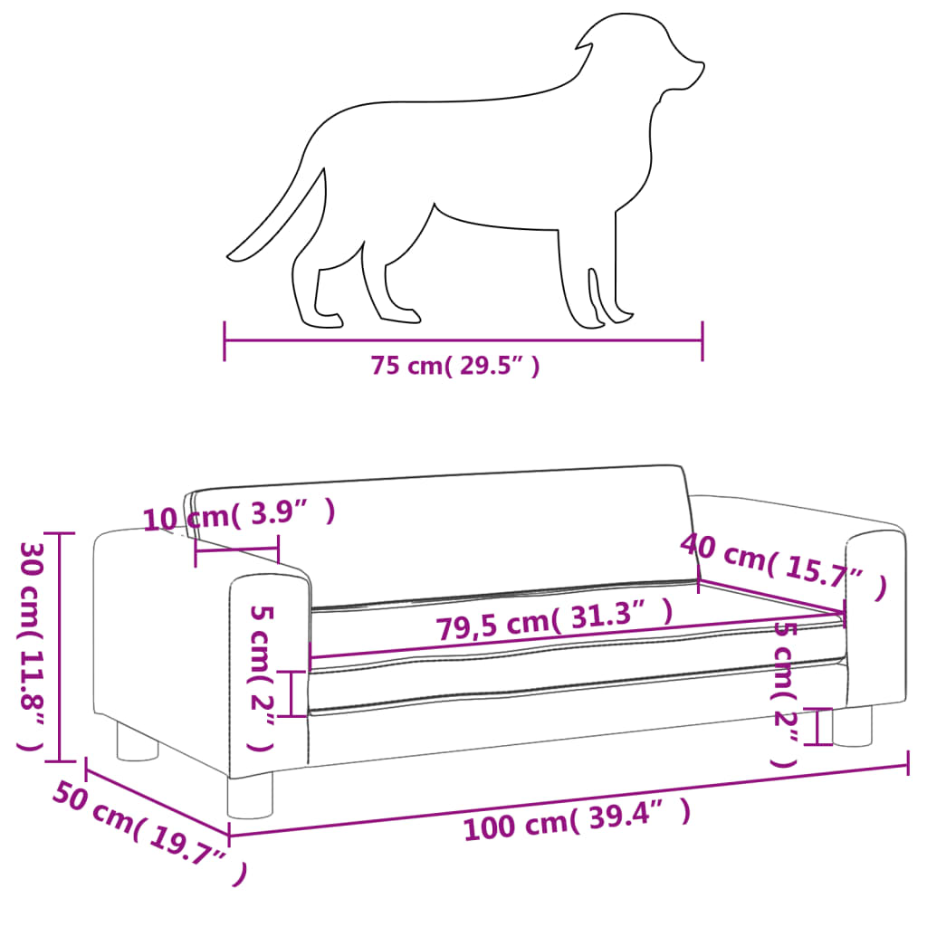 Hundebett mit Verlängerung Rosa 100x50x30 cm Samt