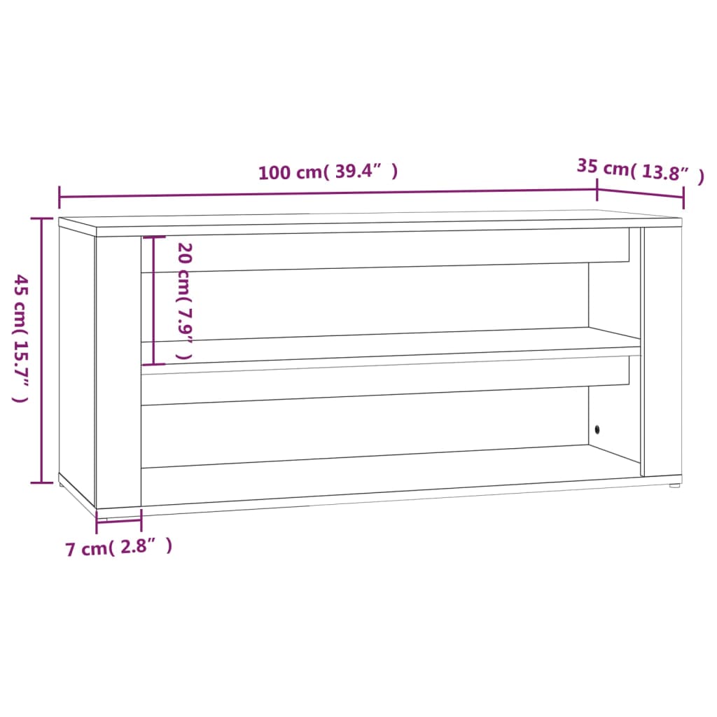 Schuhregal Weiß 100x35x45 cm Holzwerkstoff