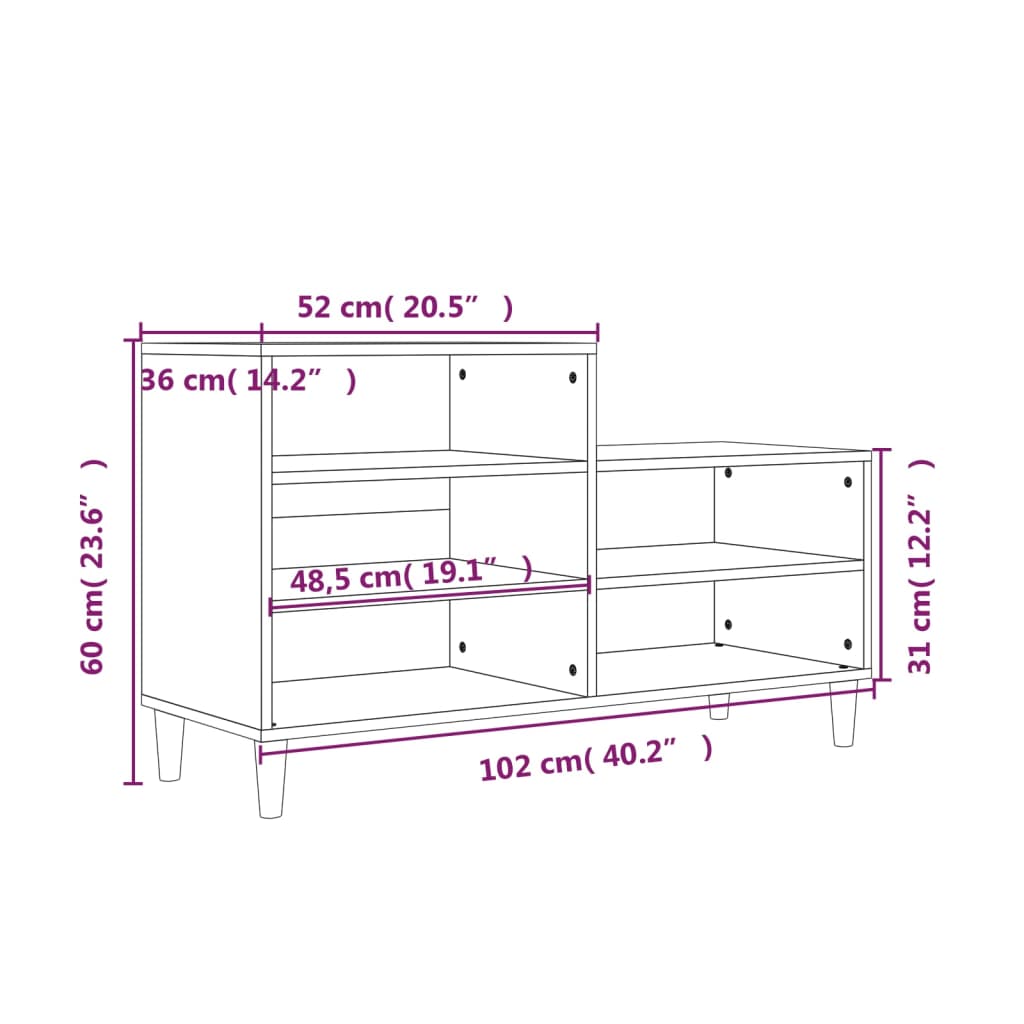 Schuhregal Weiß 102x36x60 cm Holzwerkstoff