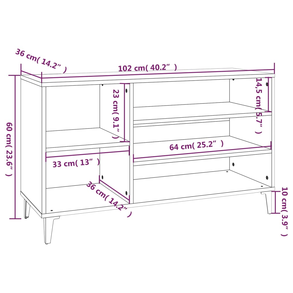 Schuhregal Weiß 102x36x60 cm Holzwerkstoff