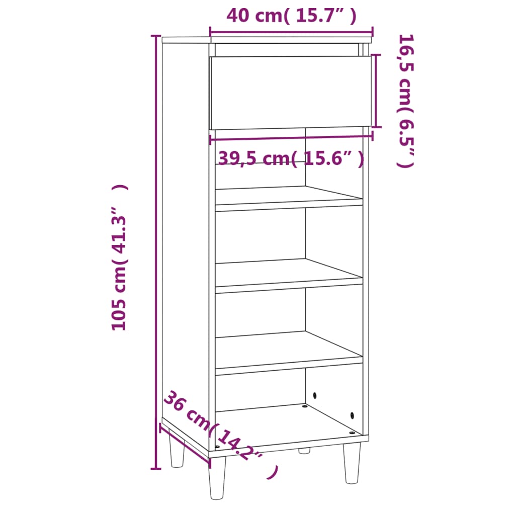 Schuhschrank Hochglanz-Weiß 40x36x105 cm Holzwerkstoff