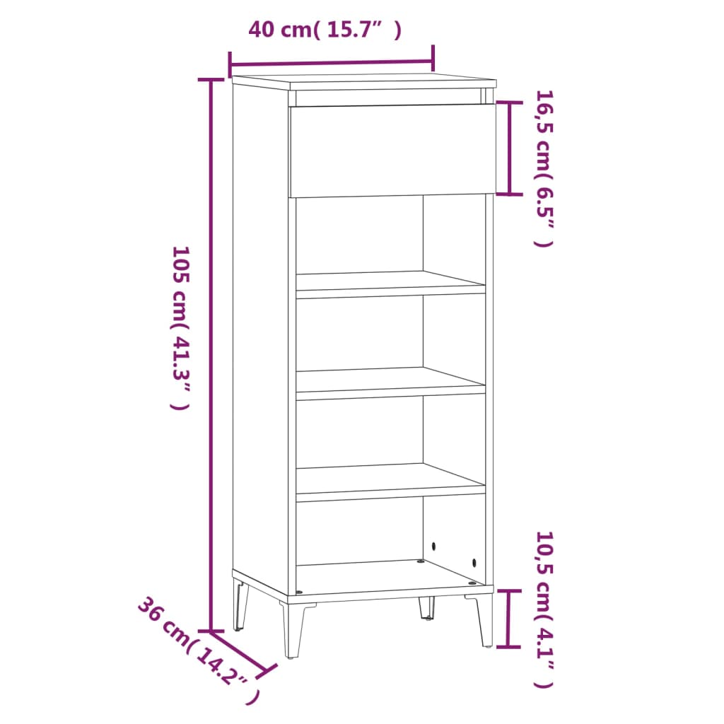 Schuhregal Hochglanz-Weiß 40x36x105 cm Holzwerkstoff