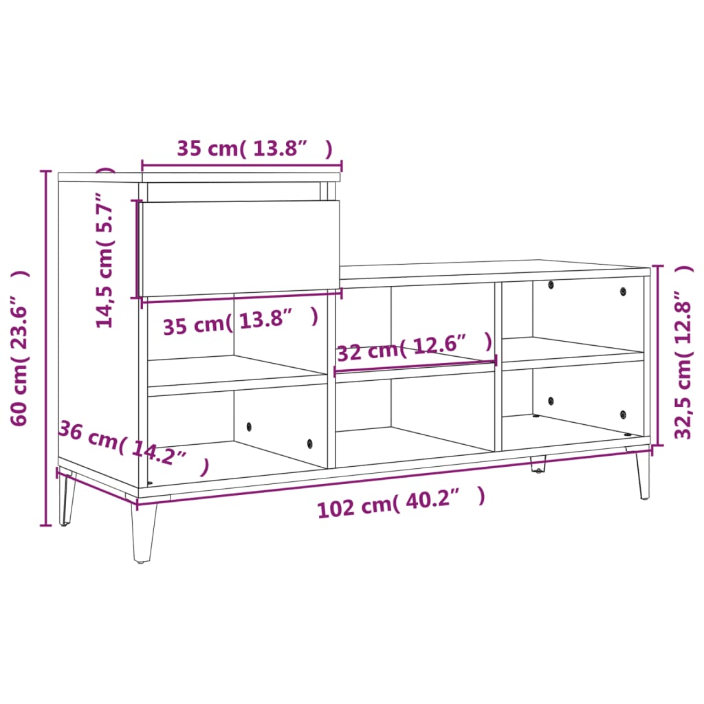 Schuhregal Weiß 102x36x60 cm Holzwerkstoff