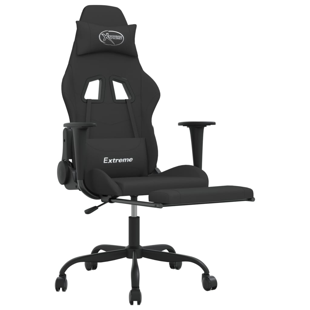 Gaming-Stuhl mit Fußstütze Schwarz Stoff
