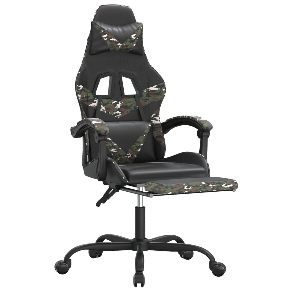 Gaming-Stuhl mit Fußstütze Schwarz und Tarnfarben Kunstleder