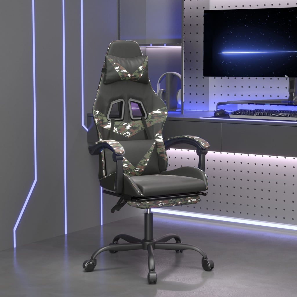 Gaming-Stuhl mit Fußstütze Schwarz und Tarnfarben Kunstleder