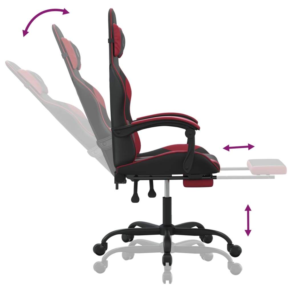 Gaming-Stuhl mit Fußstütze Schwarz und Weinrot Kunstleder