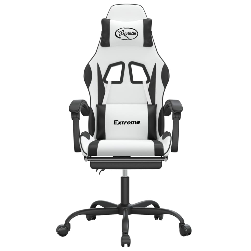Gaming-Stuhl mit Fußstütze Weiß und Schwarz Kunstleder